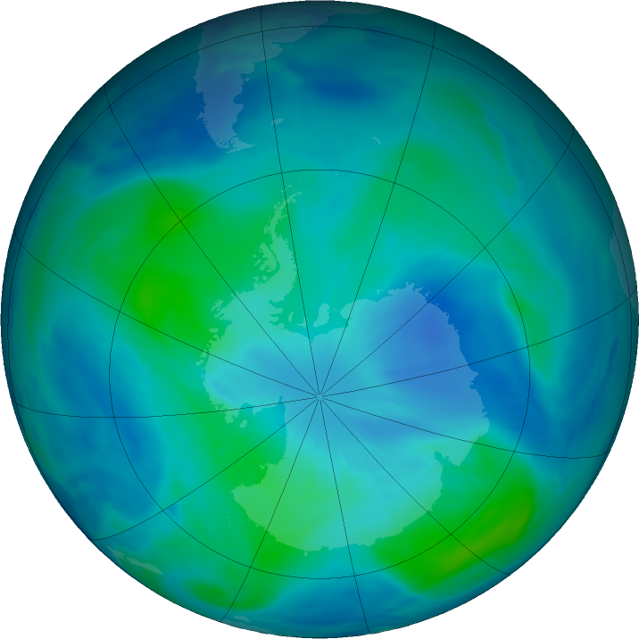 Antarctic ozone map for 04 March 2021